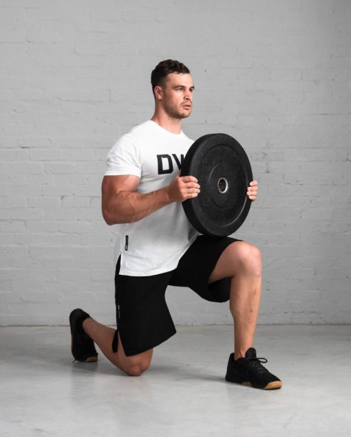 DVSN Men's Logo Tee - White - Bumper Plate with Lunge