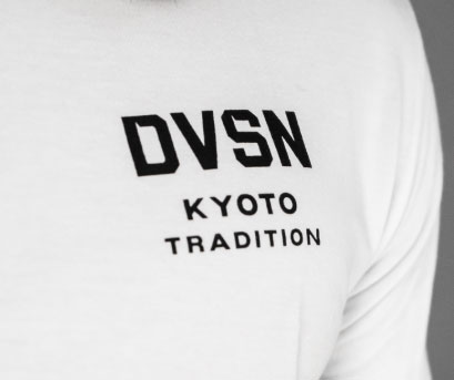 DVSN Kyoto Tradition Tee in White - 100% Cotton - Small Front Print - Zoomed In
