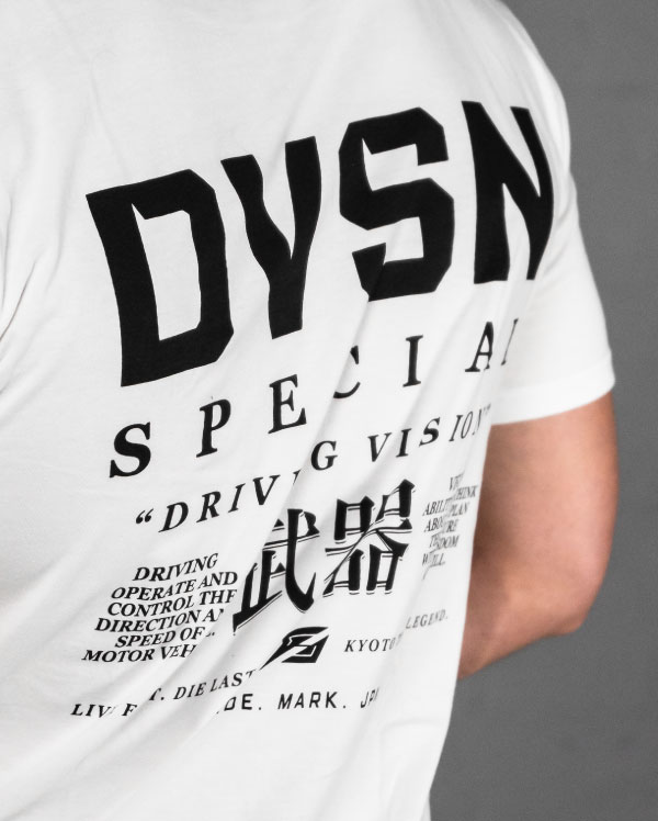 Driving Vision Tee in White - Japanese Inspired - Back Print