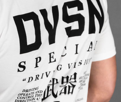 Driving Vision Tee in White - Japanese Inspired - Back Print - Zoomed In
