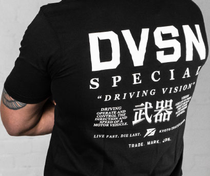 DVSN Driving Vision Tee in Black - Japanese Inspired - Back Print - Zoomed In